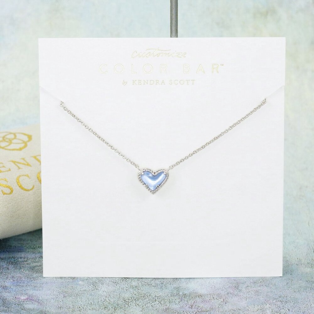 Kendra Scott Ari Heart Periwinkle Illusion necklace Silver Tone